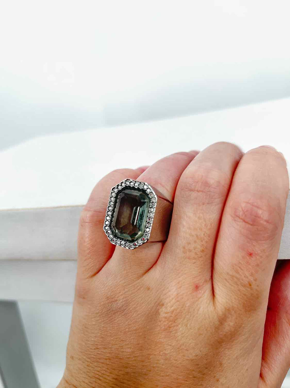 Swarovski Crystal Size 6.5 Rhodium Plated Pave Crystal Silver Meteor Ring
