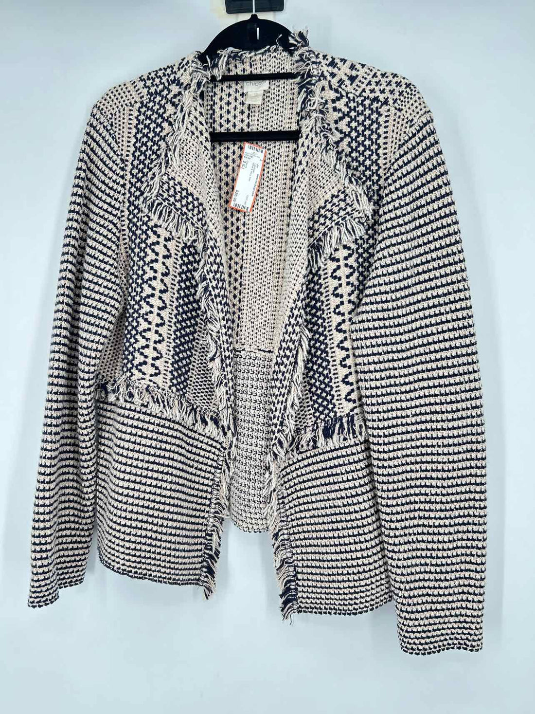 Chicos Size 2 (L) White & Navy Knit Cardigan