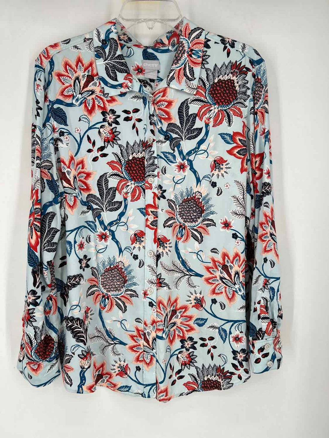 Chicos Size 3(XL) Blue Paisley Long Sleeve