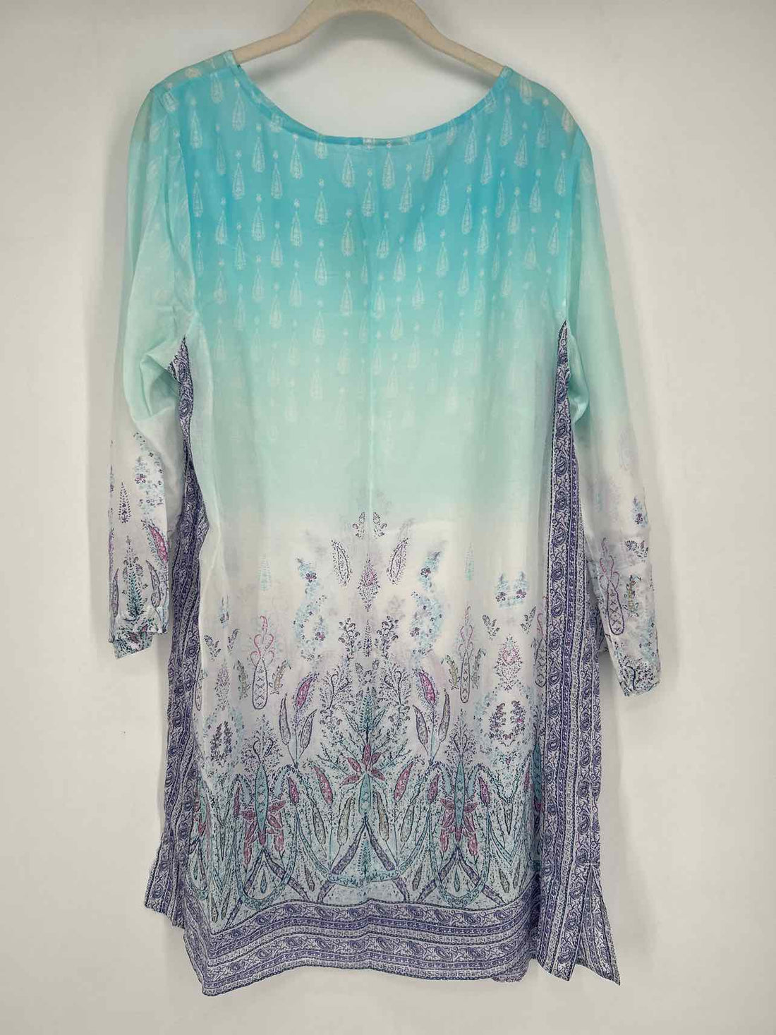 J Jill Size M Tall Light Blue & White Print Long Sleeve Coverup