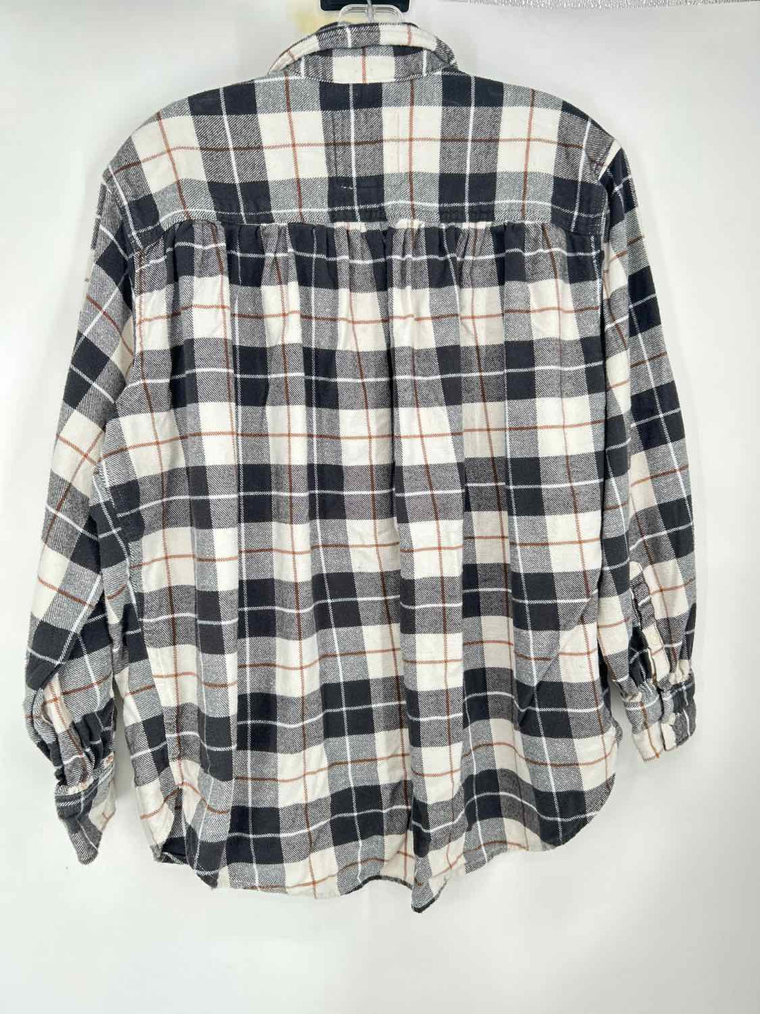 Aerie Size XS White & Dark Gray Plaid Long Sleeve