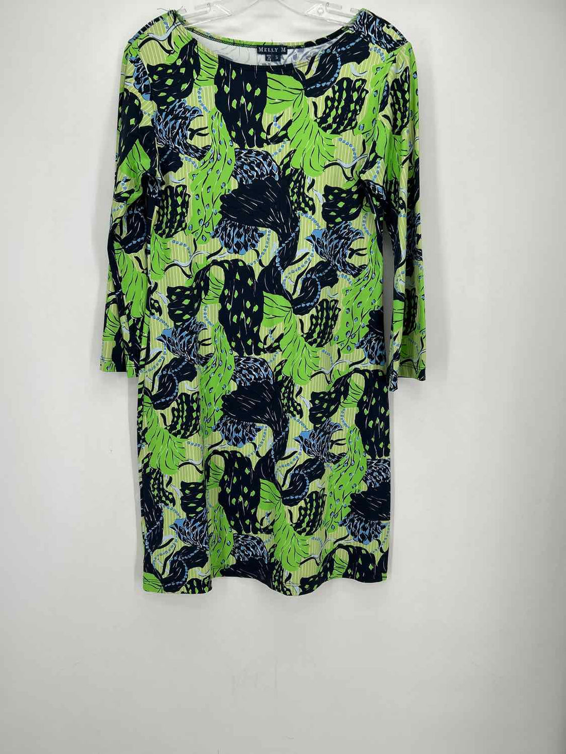 Melly M Size S Green & Blue Print LS Dress