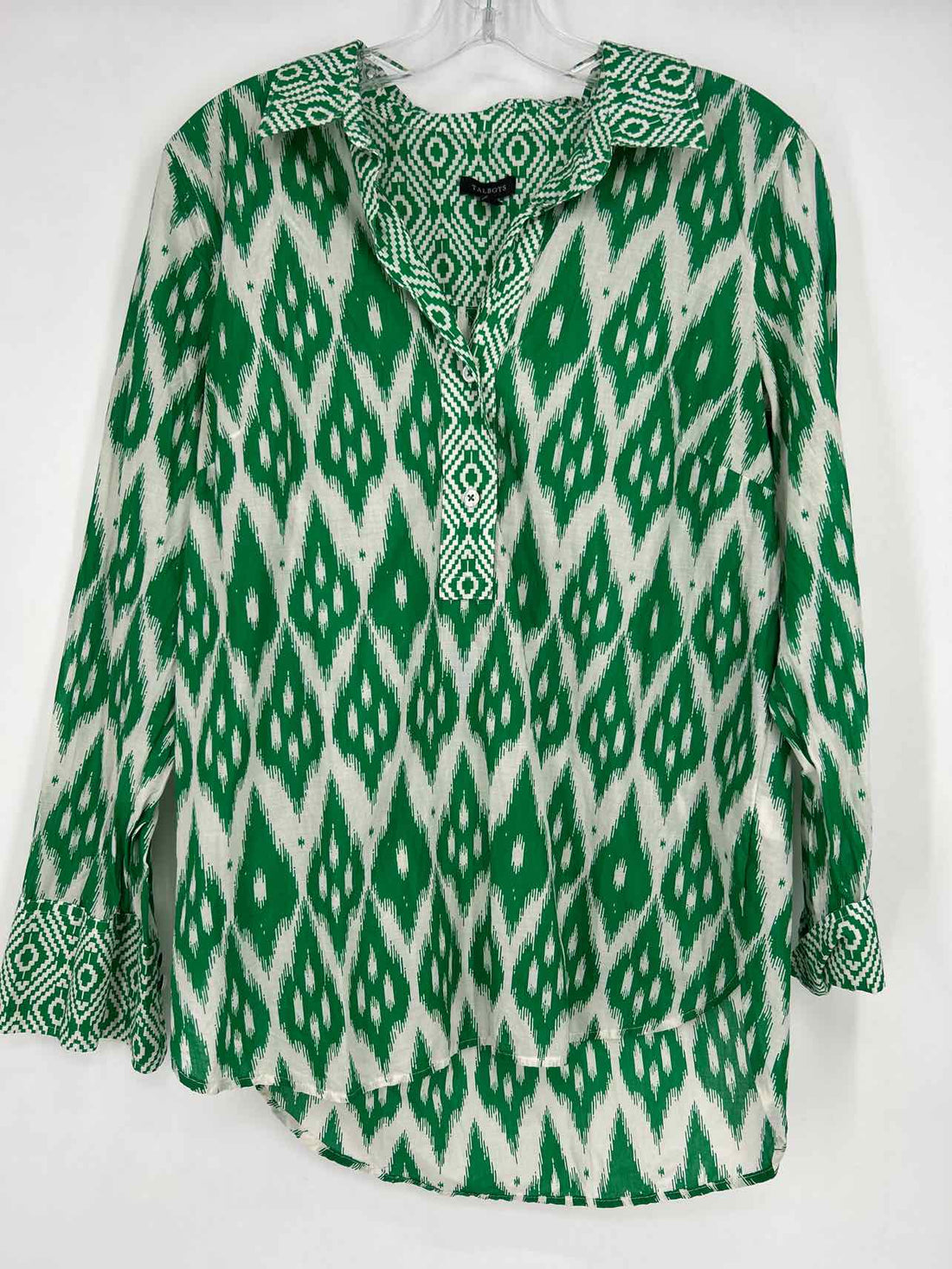 Talbots Size S Green & White Long Sleeve