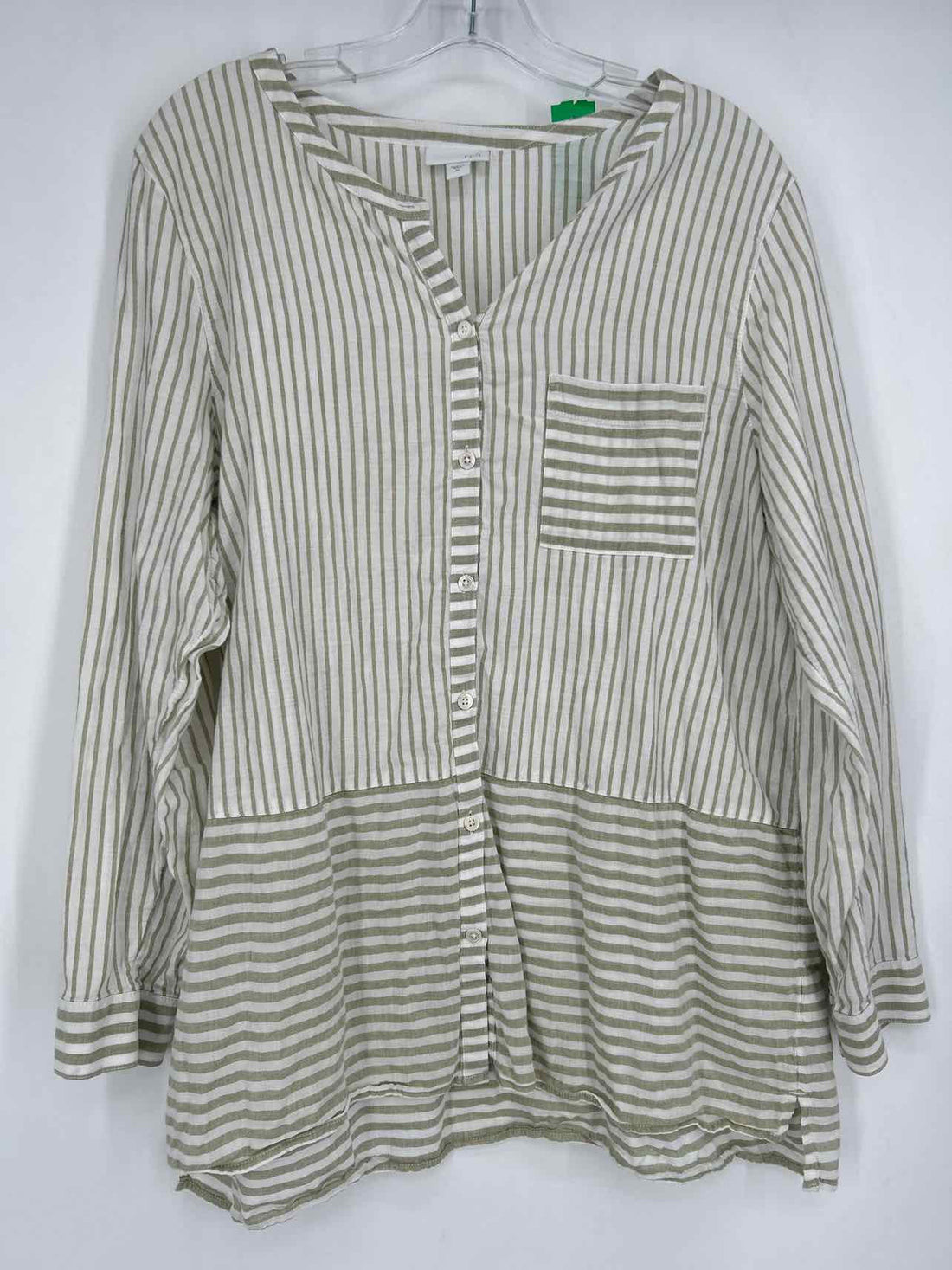 J Jill Size XL Sage & White Striped Long Sleeve