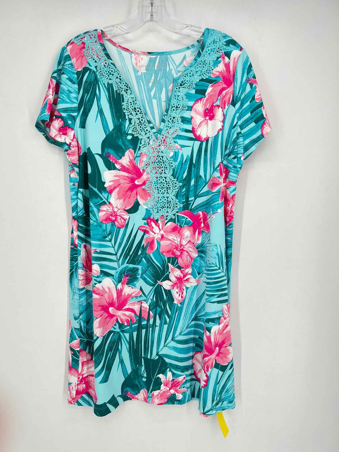 Caribbean Joe Size L Aqua Floral Dress