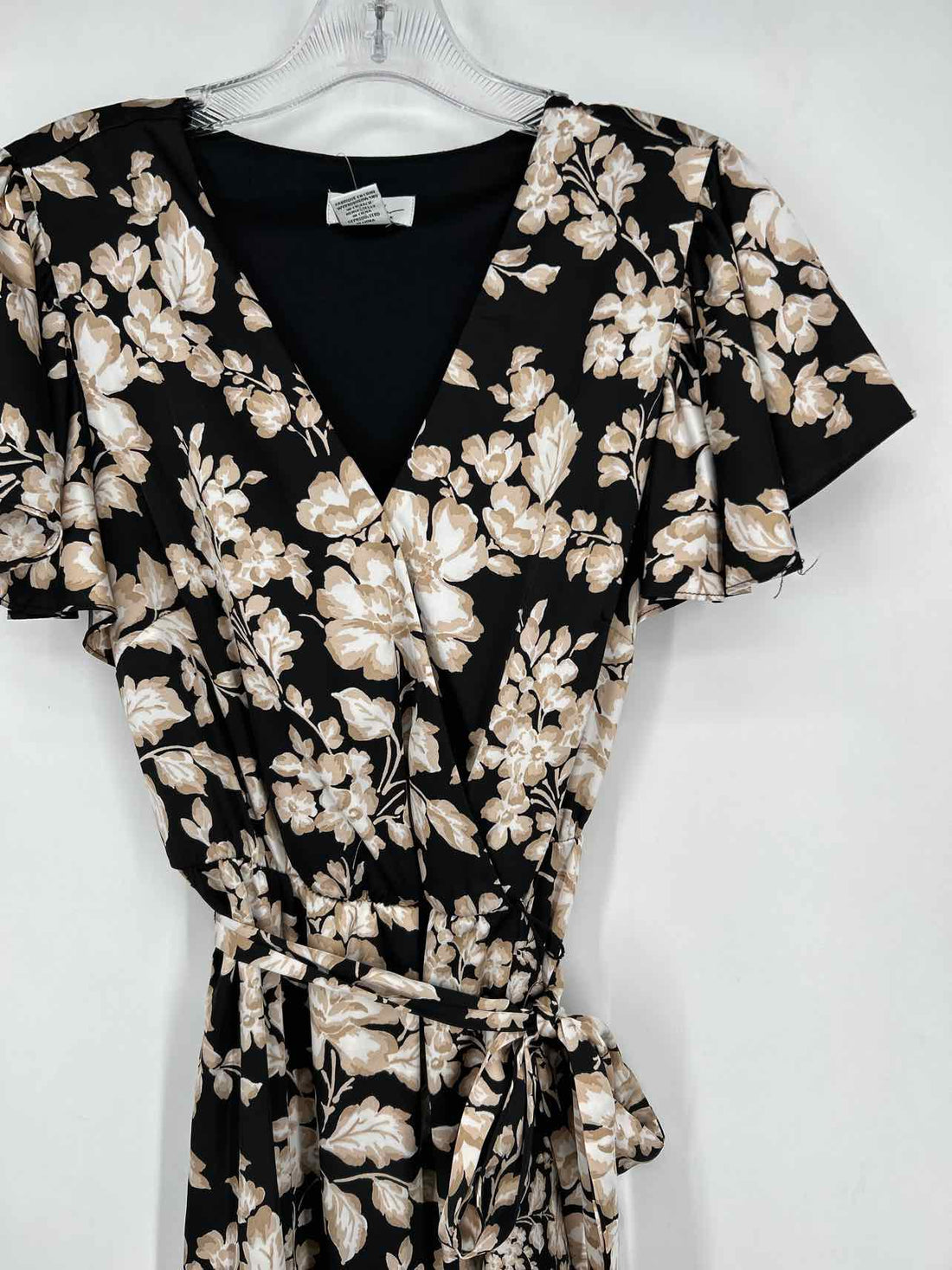 Nicole Miller Size S Black Floral Short Sleeve Dress