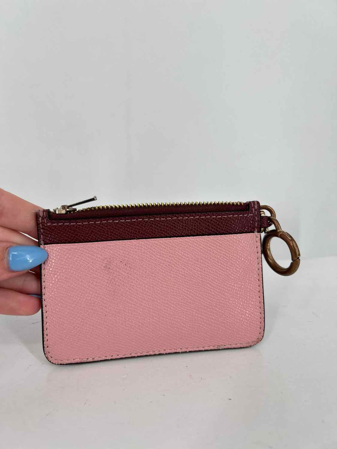 Coach pink & wine Card Case  Pebbled Leather Wallet