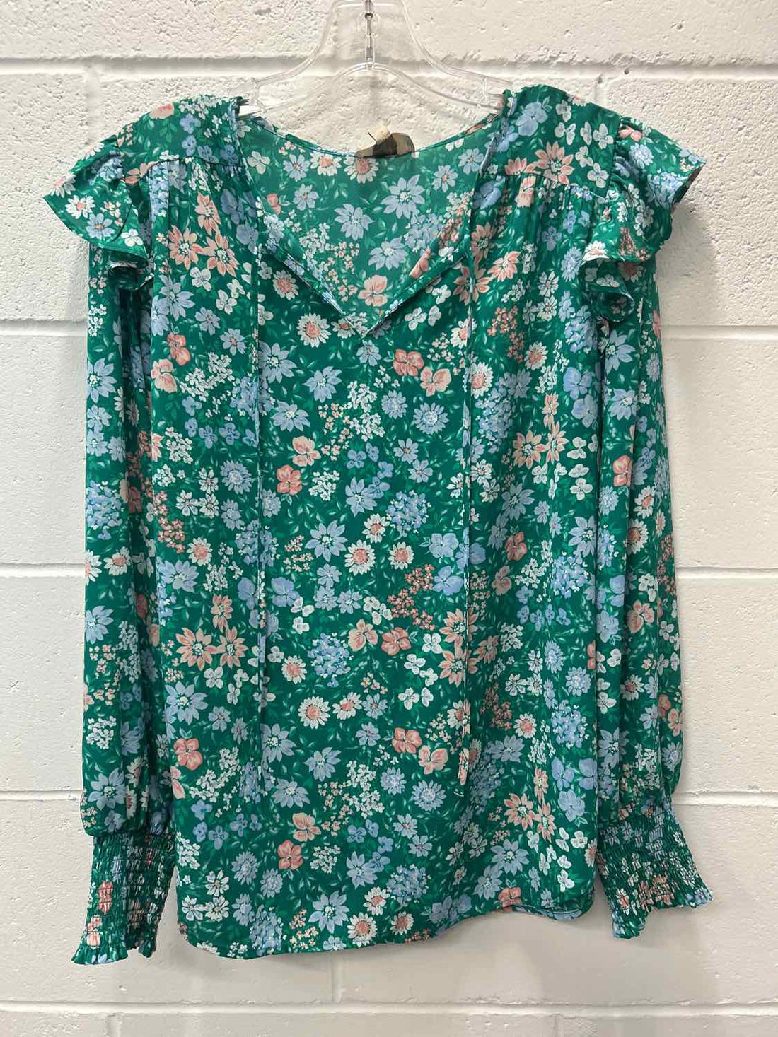 Loft Size M Green Floral Long Sleeve