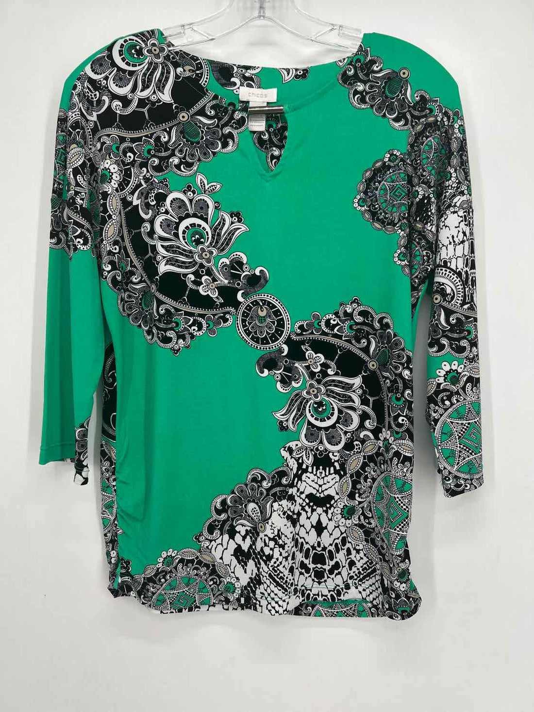 Chicos Size 0/Small Green Print Long Sleeve