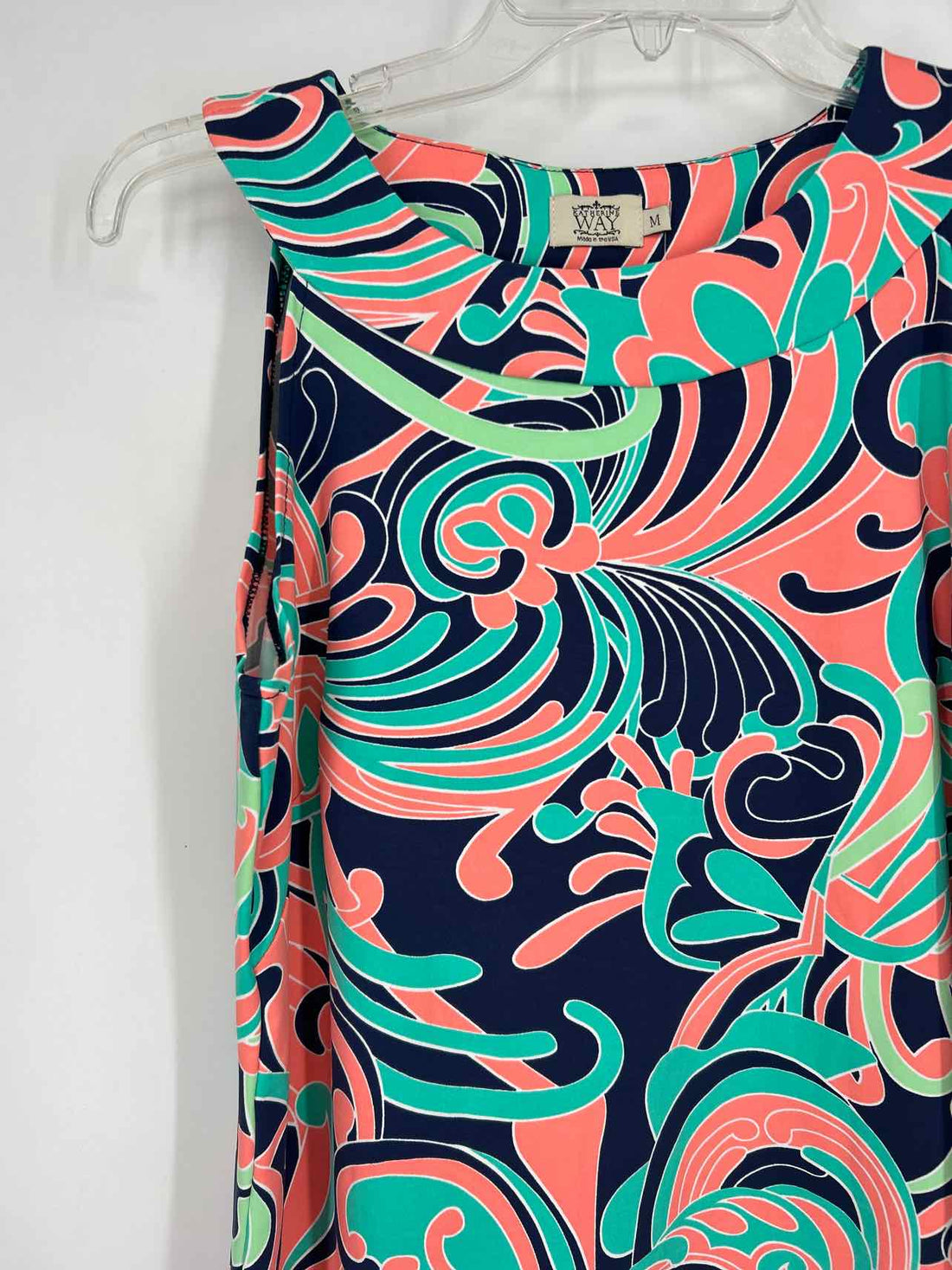 Katherine Way Size M Navy Print Sleeveless Dress