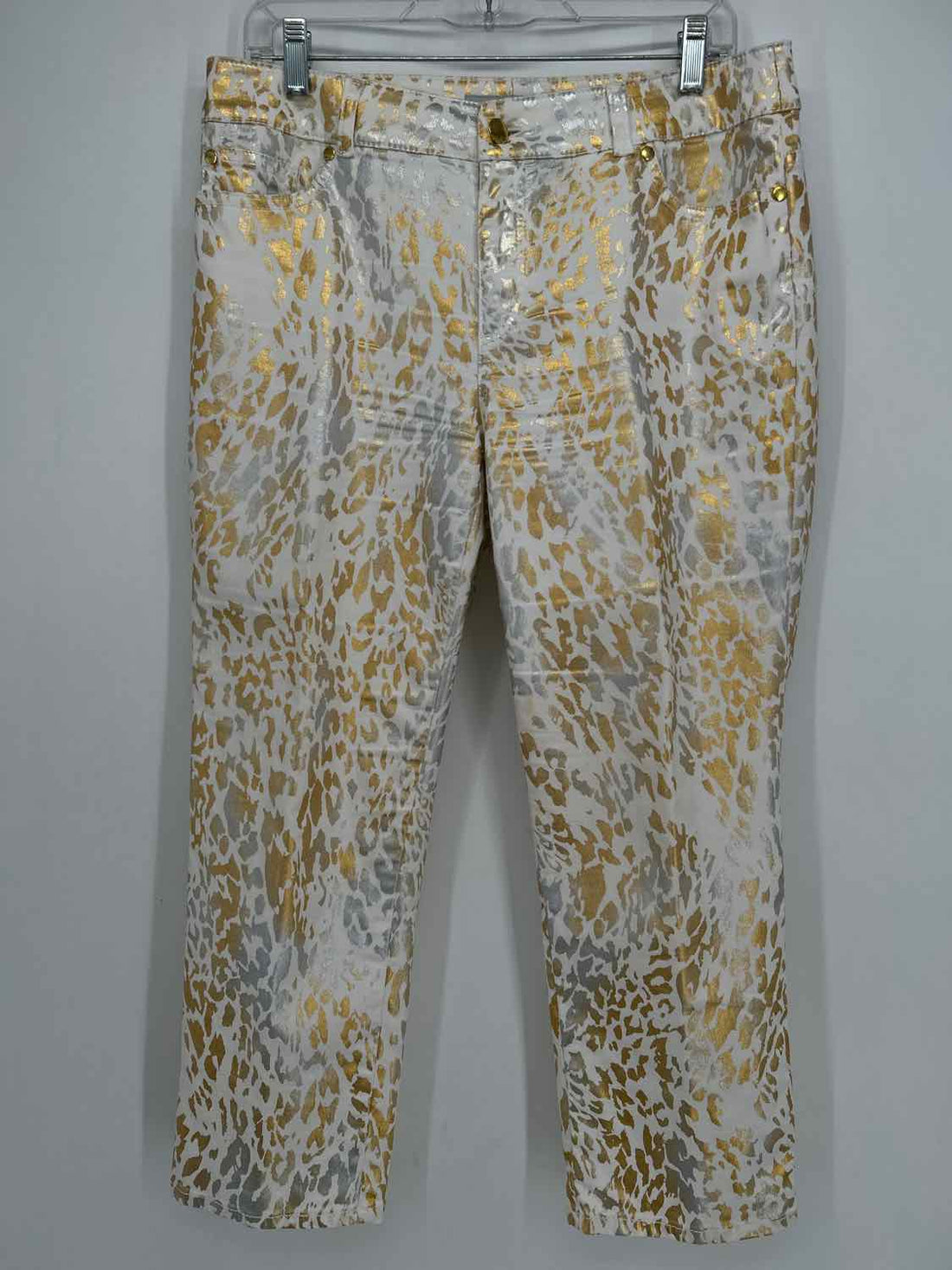 Chicos Size 1.5 (10) White Silver & Gold Jeans