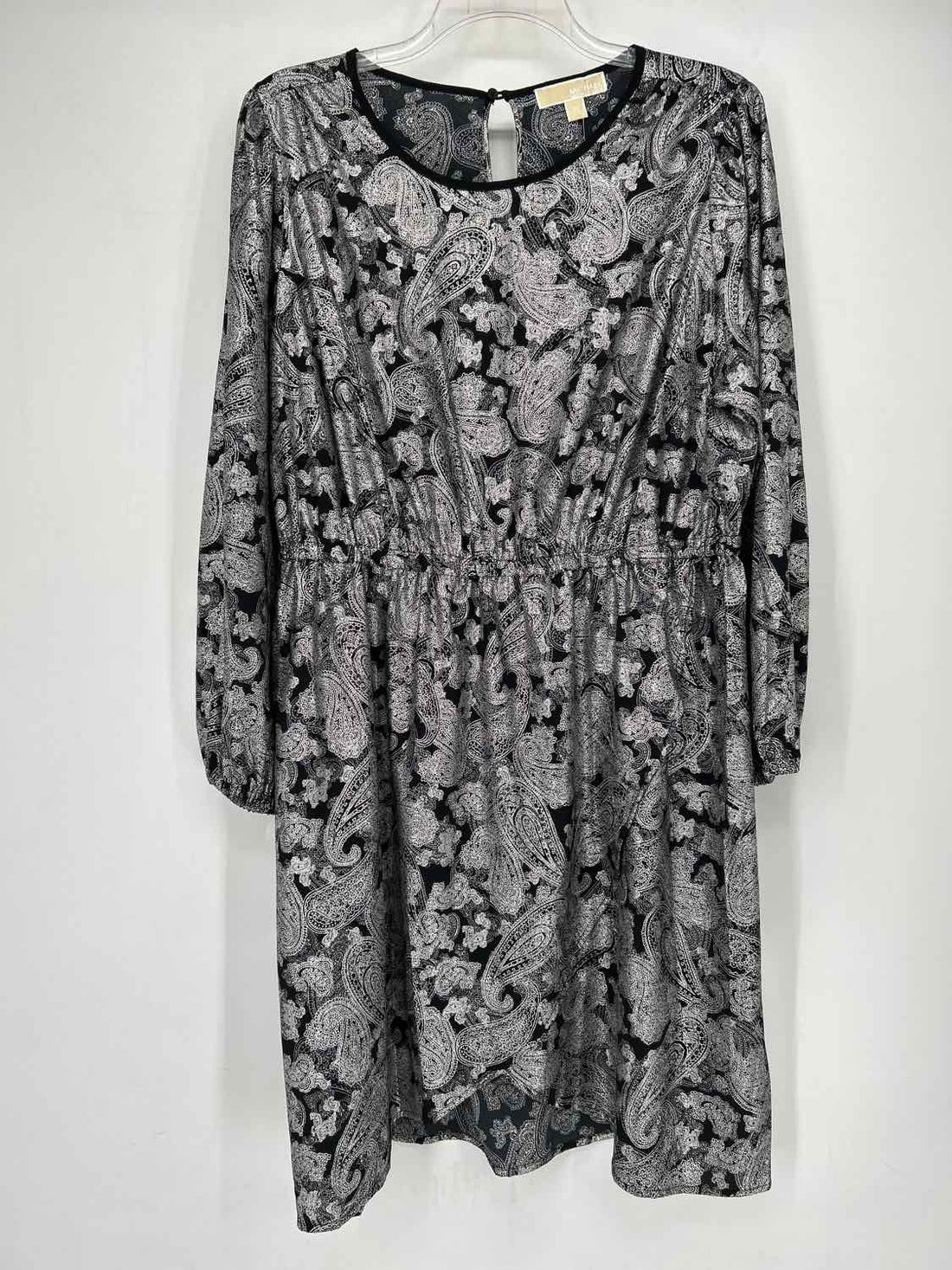 Michael Kors Size 2X Silver & Black Print Dress