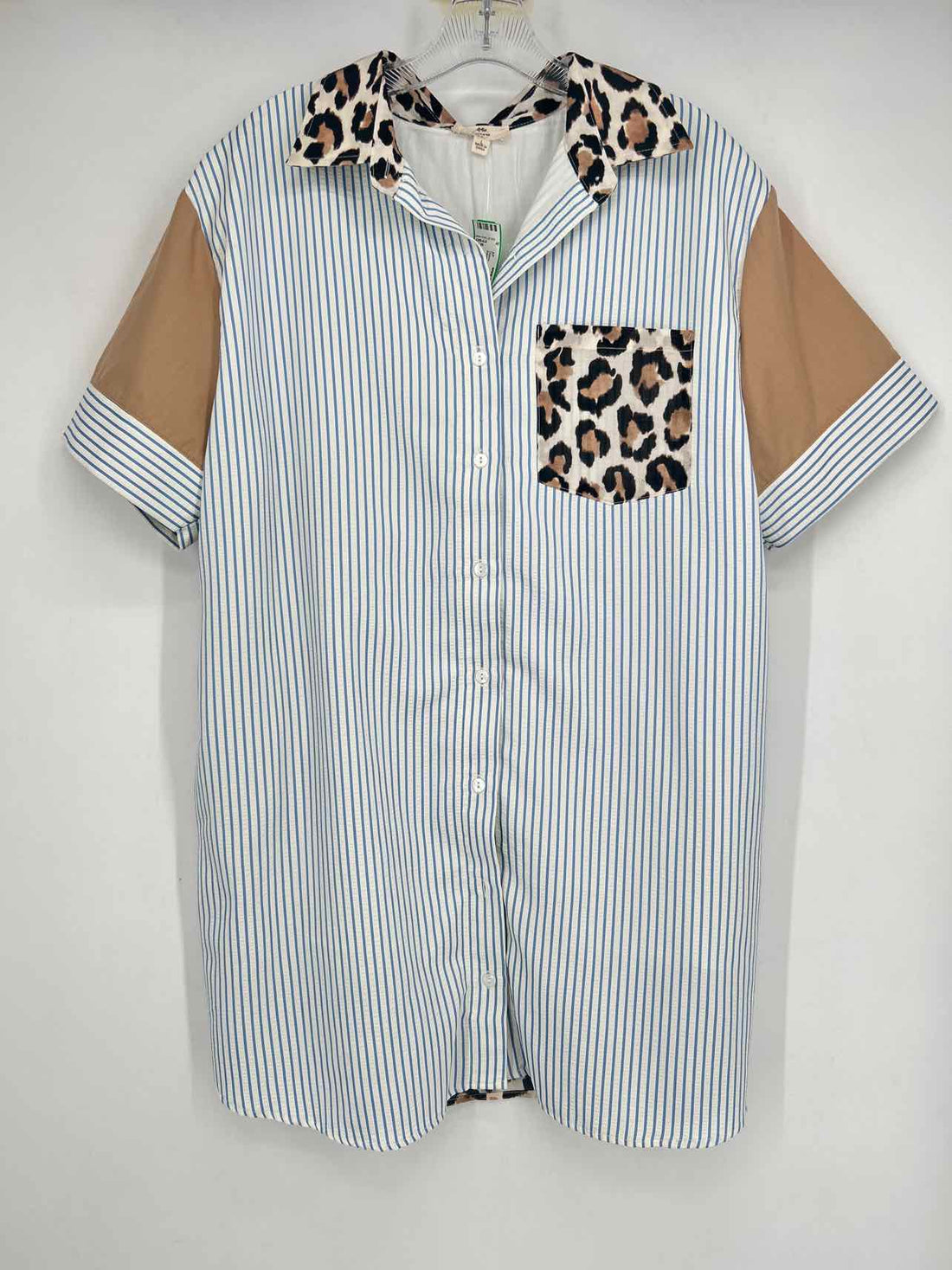 Entro Size L White & Blue Striped Dress