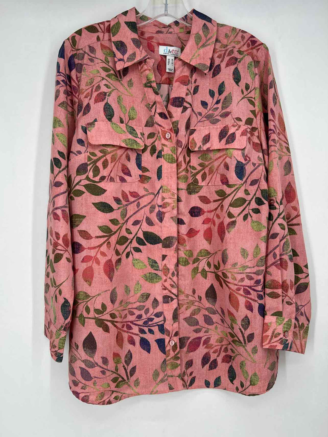 Denim & Co Size M Pink Print Long Sleeve