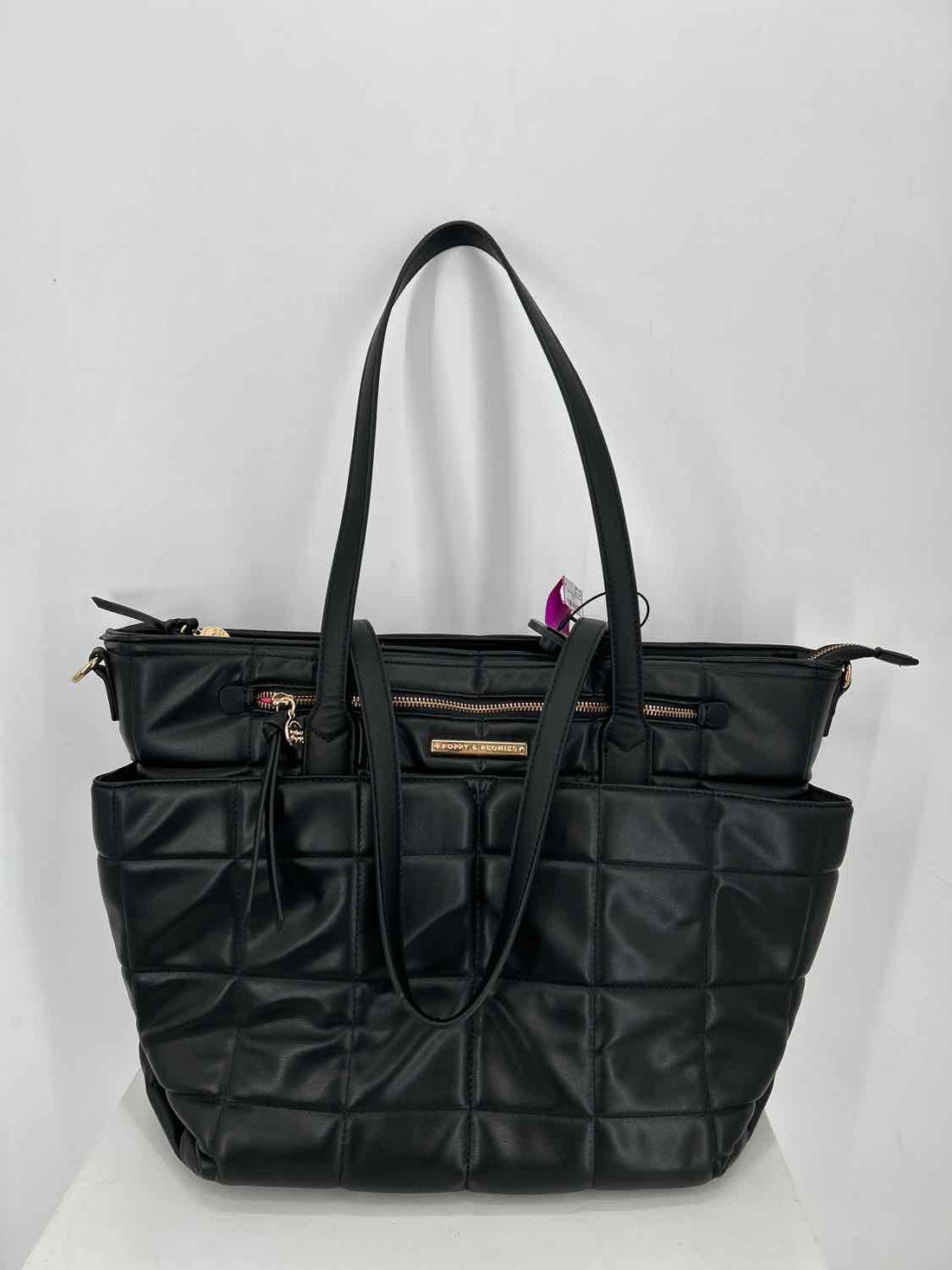 Poppy & Peonies Black Faux Leather Pre Owned Tote